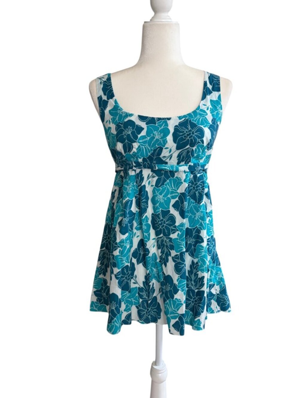 G by GUESS Vintage Y2K Late 2000s Babydoll Empire Waist Cami Tank Top Hibiscus